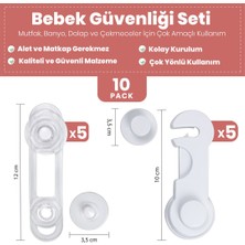 Ideal Baby 10 Adet Çocuk Bebek Güvenliği Çok Amaçlı Kilit ve Dolap Kapak Çekmece Beyaz Eşya Emniyet Seti