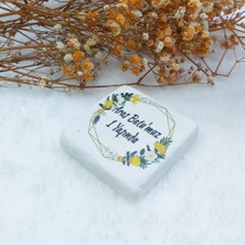 Hayaller Dükkanı 30 Adet Taş Magnet Nikah Şekeri Nişan Liği Sarı Çiçekli 4,5x4,5