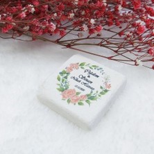 Hayaller Dükkanı 30 Adet Taş Magnet Nikah Şekeri Nişan Liği Yeşil Pembe Çiçekli 4,5x4,5 Kare
