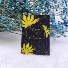 Hayaller Dükkanı 30 Adet Ahşap Magnet Siyah Zemin Üzeri Sarı Çiçekli Söz Nişan Düğün Si Şekeri