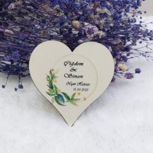 Hayaller Dükkanı 30 Adet Yeşil Çiçekli Kalp Ahşap Nikah Magnet Uv Baskı Nişan Liği Ekonomik