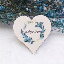 Hayaller Dükkanı 30 Adet Prizma Yeşil Çiçekli Kalp Ahşap Nikah Magnet Uv Baskı Nişan Liği Ekonomik