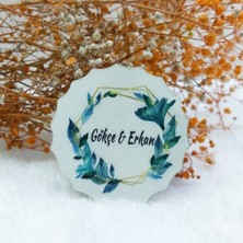 Hayaller Dükkanı 30 Adet Yeşil Prizma Çiçek Baskılı Çiçek Desenli Ahşap Nikah Magnet Uv Baskı Nişan Liği Ekonomik