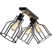 Riolight vintage,retro,rustik 3XE27 mafsallı siyah hareketli başlık kafes metal plofonyer avize uzunluk:60cm 