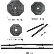 Tan Spor 50 kg Dambıl-Dumbell-Ağırlık-Halter–full  Kısa  Bar +  Düz Bar +  Z Bar Seti