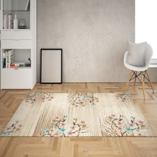 Bona Fortuna Çiçek Desenli Dijital Baskı Yıkanabilir Kaymaz Taban Modern Salon Halısı ve Yolluk