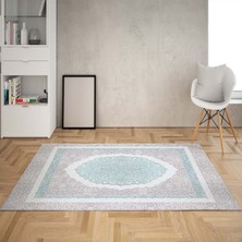 Bona Fortuna Osmanlı Motifler Dijital Baskı Yıkanabilir Kaymaz Taban Leke Tutmaz Salon Halısı ve Yolluk(Turkuaz)