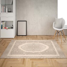 Bona Fortuna Osmanlı Motifler Dijital Baskı Yıkanabilir Kaymaz Taban Leke Tutmaz Salon Halısı ve Yolluk(Vizon)