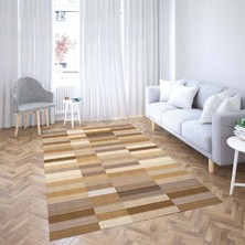 Bona Fortuna Taş Desenli Dijital Baskı Yıkanabilir Kaymaz Taban Modern Salon Halı ve Yolluk(Kahve)