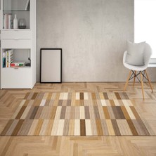 Bona Fortuna Taş Desenli Dijital Baskı Yıkanabilir Kaymaz Taban Modern Salon Halı ve Yolluk(Kahve)