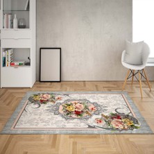 Bona Fortuna Gül Desen Çerçeveli Dijital Baskı Yıkanabilir Kaymaz Taban Vintage Salon Halısı ve Yolluk (Pembe)
