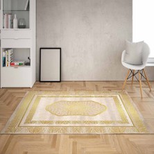 Bona Fortuna Osmanlı Desen Gold Çerçeveli Dijital Baskı Yıkanabilir Kaymaz Taban Klasik Salon Halısı ve Yolluk