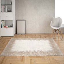 Bona Fortuna Çizgi Desenli Dijital Baskı Yıkanabilir Kaymaz Taban Klasik Salon Halı ve Yolluk (Vizon)