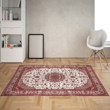 Bona Fortuna Osmanlı Motifler Desenli Dijital Baskı Yıkanabilir Kaymaz Taban Klasik Salon Halı ve Yolluk (Bordo)