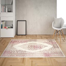 Bona Fortuna Osmanlı Motif Göbekli Desen Dijital Baskı Yıkanabilir Kaymaz Taban Klasik Salon Halısı (Pudra)