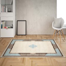 Bona Fortuna Kabartma Desenli Göbekli Dijital Baskı Yıkanabilir Kaymaz Taban Leke Tutmaz Salon Halısı(Yeni Mavi)