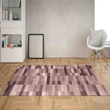 Bona Fortuna Renk Bloklu Geometrik Geçişli Dijital Baskı Yıkanabilir Kaymaz Taban Salon Halısı ve Yolluk (Pudra)