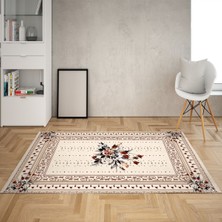 Bona Fortuna Çiçek Desenli Klasik Dijital Baskı Yıkanabilir Kaymaz Taban Salon Halı ve Yolluk