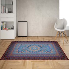 Bona Fortuna Osmanlı Motifler Desenli Dijital Baskı Yıkanabilir Kaymaz Taban Klasik Salon Halısı (Mor)