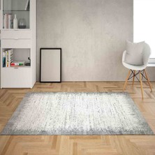 Bona Fortuna Çizgi Desenli Dijital Baskı Yıkanabilir Kaymaz Taban Leke Tutmaz Salon Halı ve Yolluk(Gri)