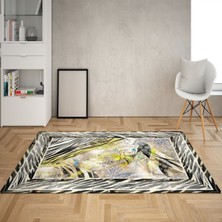 Bona Fortuna Yaprak Desenli Dijital Baskı Yıkanabilir Kaymaz Taban Leke Tutmaz Klasik Salon Halı ve Yolluk(Sarı)