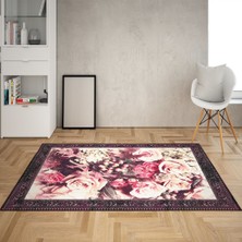 Bona Fortuna Gül Desen Çerçeveli Dijital Baskı Yıkanabilir Kaymaz Taban Klasik Salon Halısı ve Yolluk