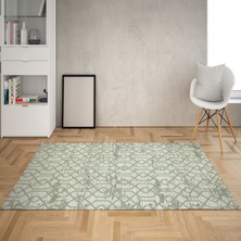 Bona Fortuna Geometrik Desenli Dijital Baskı Yıkanabilir Kaymaz Taban Modern Kilim Desen Salon Halı (Yeşil)