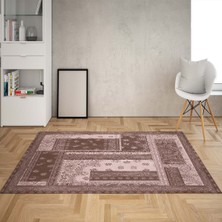 Bona Fortuna Geometrik ve Çiçek Desen Çerçeveli Dijital Baskı Yıkanabilir Kaymaz Taban Klasik Salon Halısı(Kahve)