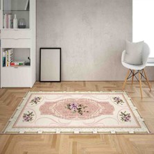 Bona Fortuna Gül Desen Çerçeveli Dijital Baskı Yıkanabilir Kaymaz Taban Klasik Salon Halısı ve Yolluk