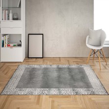 Bona Fortuna Çerçeve Desenli Dijital Baskı Yıkanabilir Kaymaz Taban Klasik Salon Halı ve Yolluk(Gri)