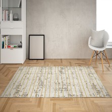 Bona Fortuna Geometrik Çizgi Desenli Dijital Baskı Yıkanabilir Kaymaz Taban Etnik Kilim Desen Salon Halı (Sarı)