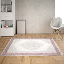 Bona Fortuna Osmanlı Desen Kabartma Dijital Baskı Yıkanabilir Klasik Salon Halı ve Yolluk (Pembe)
