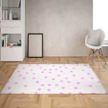 Bona Fortuna Yıldız Desenli Renk Geçişli Dijital Baskı Yıkanabilir Kaymaz Taban Salon Halısı ve Yolluk(Byzpembe)