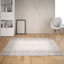 Bona Fortuna Çizgi Geçişli Dijital Baskı Yıkanabilir Kaymaz Taban Modern Salon Halısı ve Yolluk(Mavi)