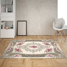 Bona Fortuna Gül Desenli  Dijital Baskı Yıkanabilir Kaymaz Taban Vintage Salon Halısı