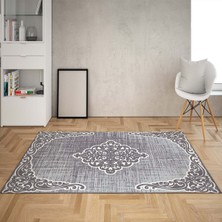 Bona Fortuna Osmanlı Motif Desenli Dijital Baskı Yıkanabilir Kaymaz Taban Klasik Salon Halı ve Yolluk (Gri)