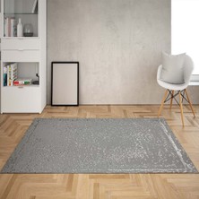 Bona Fortuna Dijital Baskı Yıkanabilir Kaymaz Taban Leke Tutmaz Düz Modern Salon Halı (Gri)
