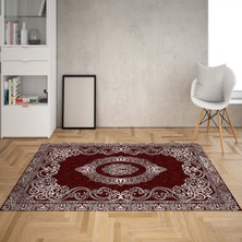 Bona Fortuna Osmanlı Motifler Desenli Dijital Baskı Yıkanabilir Kaymaz Taban Klasik Salon Halı ve Yolluk (Bordo)