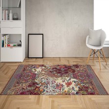 Bona Fortuna Osmanlı Motifler Desenli Etnik Dijital Baskı Yıkanabilir Kaymaz Taban Eskitme Salon Halı ve Yolluk