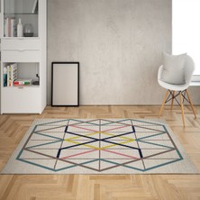 Bona Fortuna Geometrik Desenli Dijital Baskı Yıkanabilir Kaymaz Taban Modern Salon Halı ve Yolluk (Renkli)