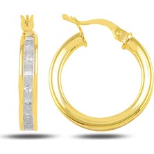 Barış Takı 925 Ayar Gümüş Gold Beyaz Baget Taşlı Halka Küpe