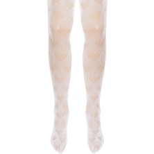 Unlimited Legwear 2li Kalp ve Fiyonkdesenli Beyaz Dantel File Çocuk Külotlu Çorap 9-12 Yaş