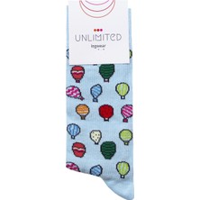Unlimited Legwear Hayal Gücü Merkezi Derneği Çocukarın Çizimlerinden Uçan Balonlar Mavi Erkek Çorabı
