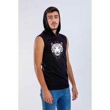 Raf Coll Unisex Ön Baskılı Kapşonlu Kolsuz Siyah T-Shirt