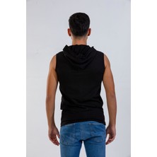 Raf Coll Unisex Ön Baskılı Kapşonlu Kolsuz Siyah T-Shirt