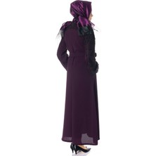 Beyza Gizli Fermuarlı Dantelli Mor Ferace 722