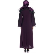 Beyza Gizli Fermuarlı Dantelli Mor Ferace 722