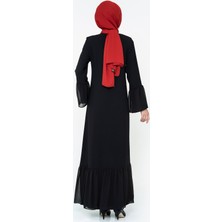 Beyza Düğmeli Taşlı Siyah Ferace 3007
