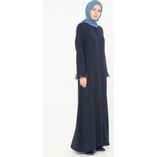 Beyza Tül Detaylı Taş Işlemeli Lacivert Ferace 3195