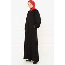 Beyza Büzgü Detaylı Siyah Ferace 3229